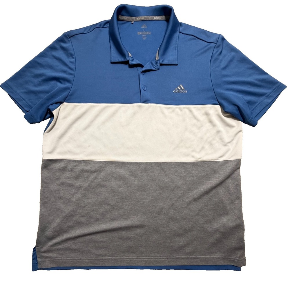 Adidas Golf Polo Mens Large Blue Colorblock D73126 Short Sleeve Performance